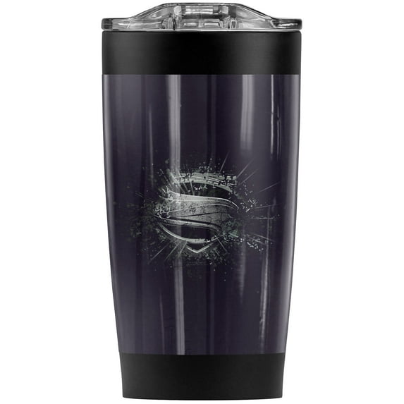 Superman Man Of Steel Shield Burst Stainless Steel Tumbler 20 oz Coffee Travel Mug/Cup, Vacuum Insulated & Double Wall with Leakproof Sliding Lid | Great for Hot Drinks and Cold Beverages