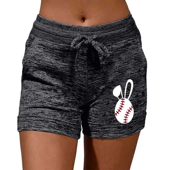 Trendfront Womens Mid Rise Baseball Graphic Print Athletic Shorts Elastic Drawstring Loose Fit Casual Lounge Outfits
