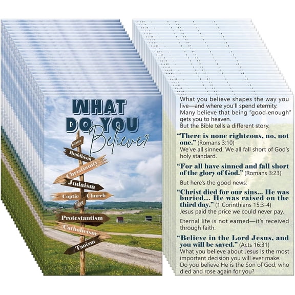 100-Pack What Do You Believe? Gospel Tract Cards – Christian Evangelism Cards with Faith Direction Sign Artwork, Salvation Message, Church Outreach & Blessing Bag Inserts