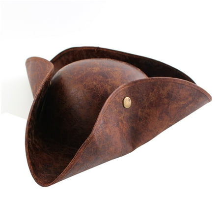 Tricorn Pirate Hat - Brown Leather Halloween Fancy Party Pirate Tricorn Look Hat Cap Dress Costumes