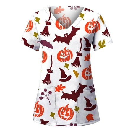 

Women Scrubs Top Nurses Clothing Working Uniform Top Care Workwear Fashion Fashion Tops Shirt Halloween E Printed V-Neck Shirt Short Sleeve Top Work Shirt