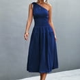 thumbnail image 6 of Wycnly Summer Dresses for Women Casual Solid Empire Waist Pleated Swing One Shoulder Dresses 2025 Sleeveless Slash Neck Plain Long Formal Dress Dark Blue m, 6 of 7