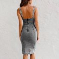 thumbnail image 3 of sicmoss Women's Grey Sleeveless Bodycon Denim Dress Midi Side Slit, 3 of 7