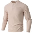 thumbnail image 4 of Timegard Long Sleeve Shirts for Men Fall Casual Breathable Button V Neck Shirts with Pocket Golf Work Solid Color Tee(Khaki,M), 4 of 7