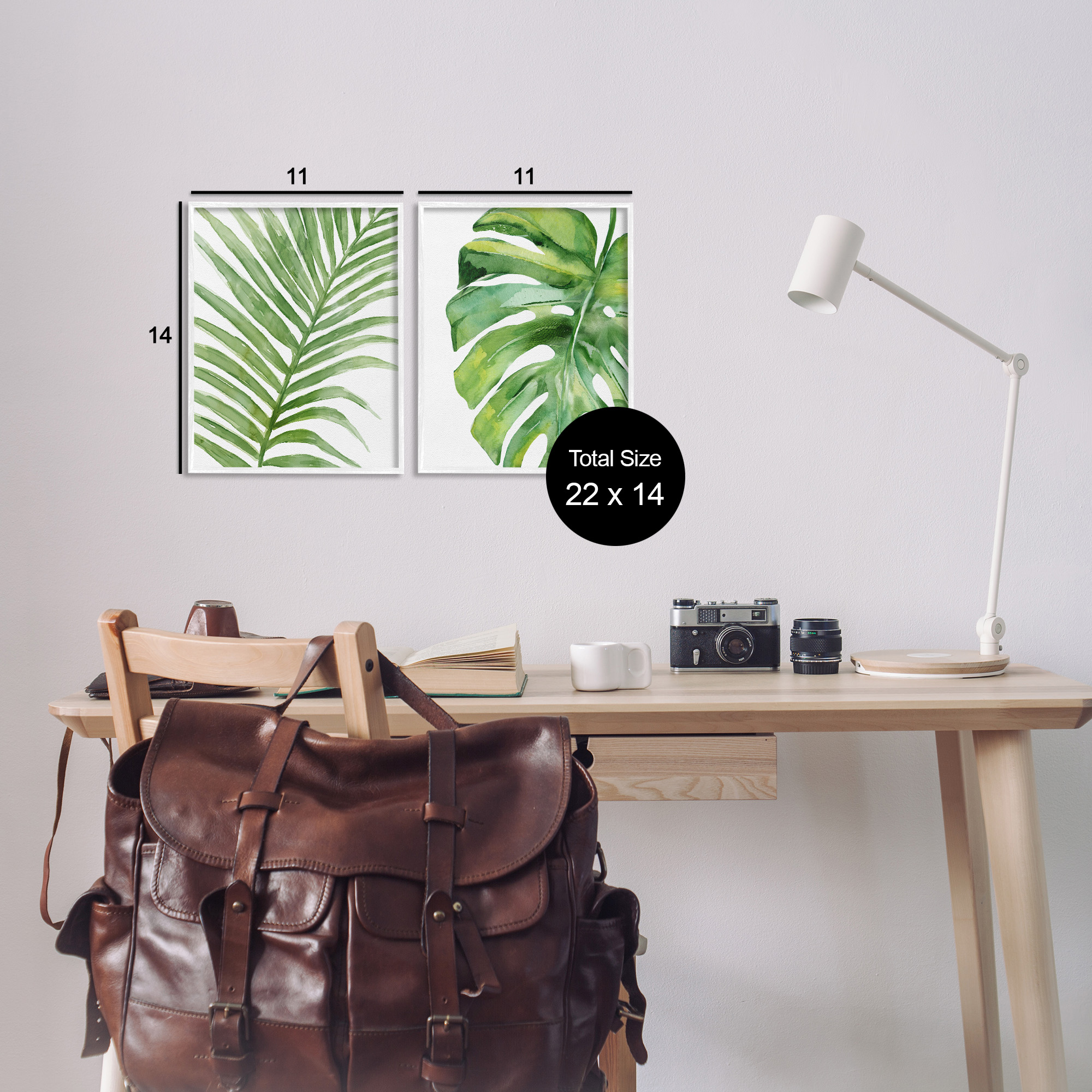 Stupell Industries Minimal Tropical Green Palms Botanical & Floral Painting White Framed Art Print Wall Art, 11 x 14, Set of 2
