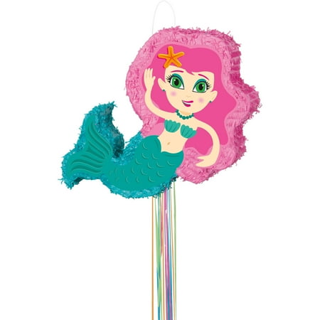 - Mermaid Pinata, Pull String, Pink & Teal, 22.25in x 9.5in