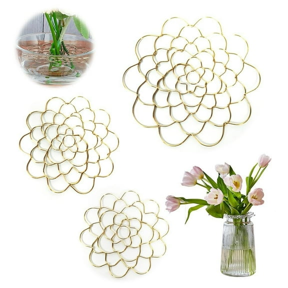 Reusable Floral Grid for Vase, 3pcs Stainless Steel Wire Flower Arranging Tool, Flower Grid Arranger for Arrangement Vase Plant Flower (Gold)