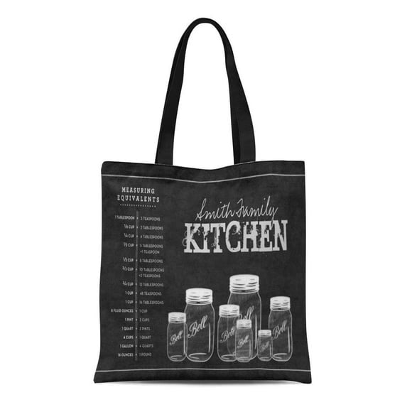 NUDECOR Canvas Tote Bag Chalk Chalkboard Mason Jars Conversion Chart Measurement Black Reusable Handbag Shoulder Grocery Shopping Bags