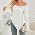 thumbnail image 4 of Olyvenn Womens Cute Bow Off Shoulder Knitted Sweater Tops Trendy Side Slit Pullover Trendy Y2k Aesthetic Trendy Clothes White 6, 4 of 7