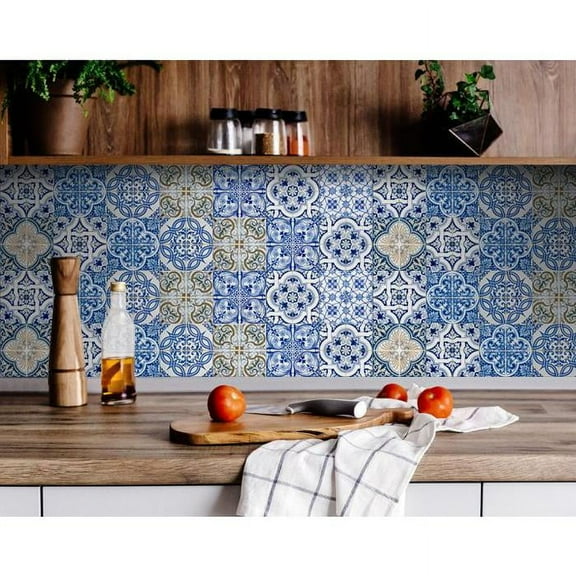 8" X 8" Blue Manna Peel And Stick Removable Tiles