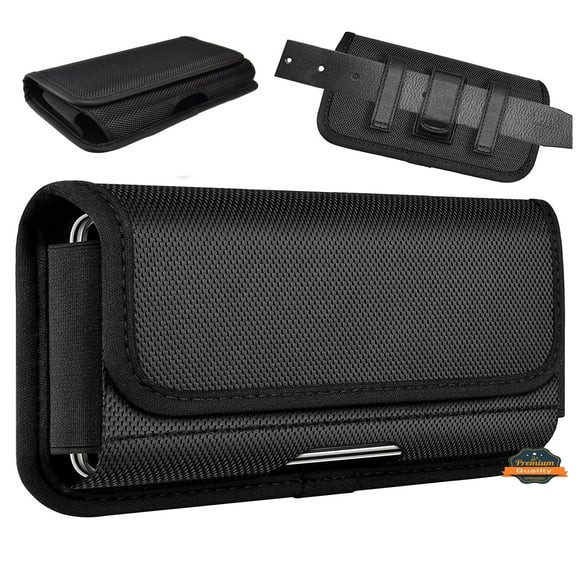 For Samsung Galaxy A54 5g Pouch Case Universal Horizontal Canvas with Belt Clip Loop Holster Military Grade Cell Phone Holder Cover - Black