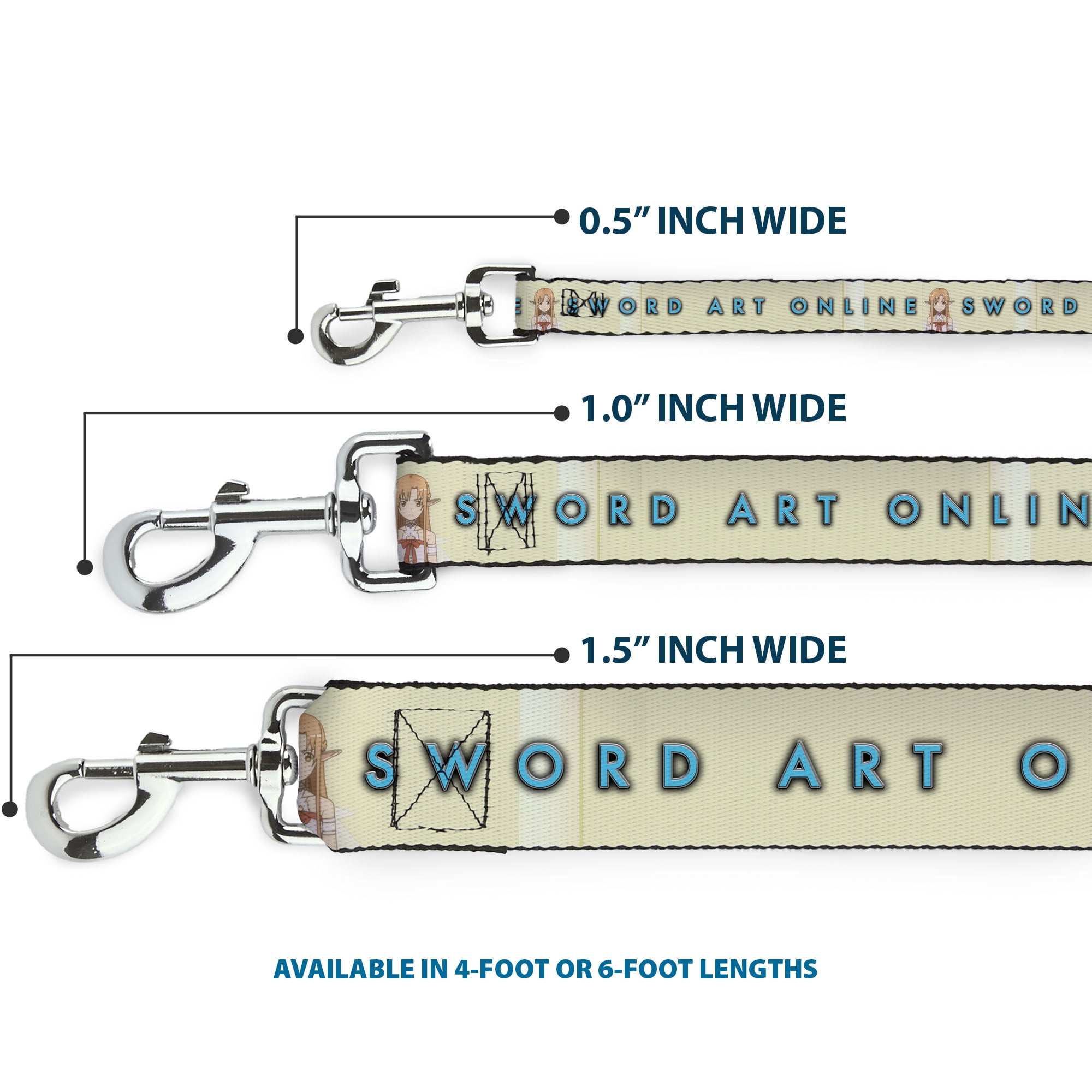 Sword Art Online Pet Leash, Dog Leash, Sword Art Online Asuna Yuuki Pose and Title Logo Cream, 6 Feet Long 1.0 Inch Wide