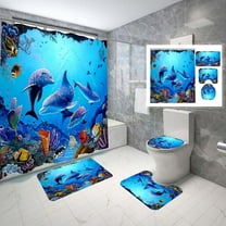 and Fishes Bathroom Sets with Rugs and Accessories Blue Ocean Seaweed Shower Curtains Set Bathroom Sets for Boys and Girls Underwater Sea World Bathroom Sets with Bath Mat
