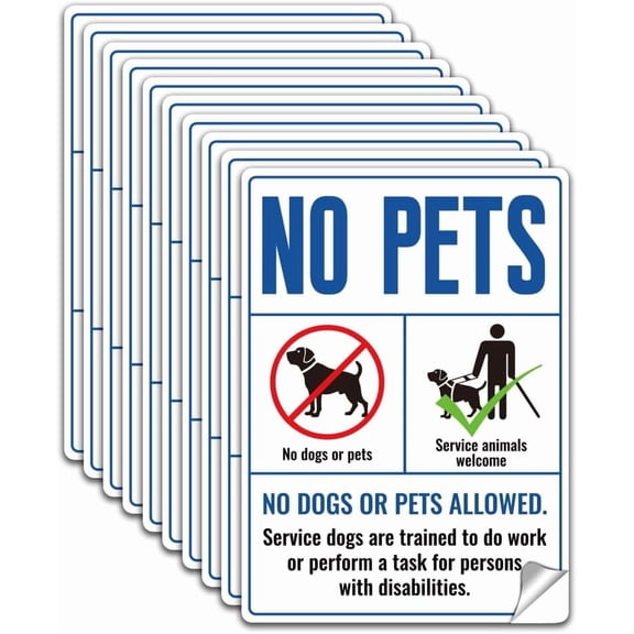10 Sheets No Pets Allowed Plastic Sticker Signs Service Animal Only No Dogs Or Pets Allowed Signs PVC Self-Adhesive Pasters