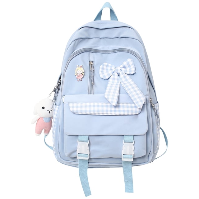 Blue Girls’ Butterfly Backpack – Big Capacity Aesthetic Daypack with Kawaii Pins