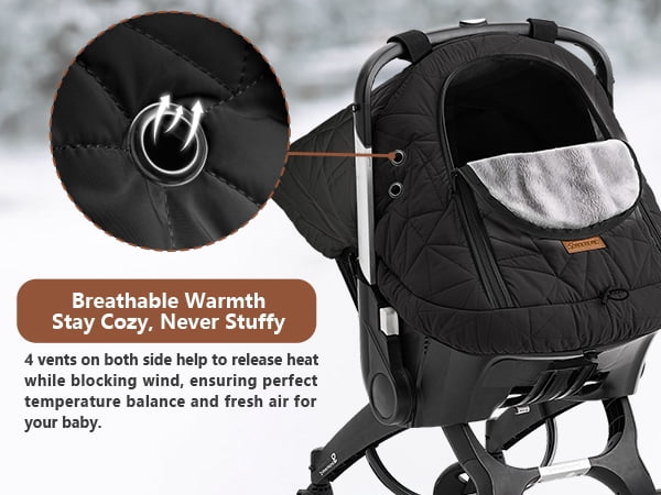 Car Seat Cover Baby Winter: Sprouterie Carseat Canopy for Babies - Infant Cold Weather Shield with Zipper Peeping Window Warm and Cozy Waterproof Universal Fitted Black for Boy Girl Neutral Newborn