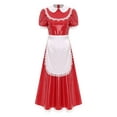 thumbnail image 5 of Haitryli Women's French Maid Dress Short Sleeve Satin Lapel Collar Lace Trim with Apron for Red M, 5 of 7