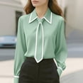 thumbnail image 2 of Women's Work Blouse Tie Neck Long Sleeve Shirts Button down Elegant Formal Outfits Office Business Top (M, Mint Green), 2 of 6