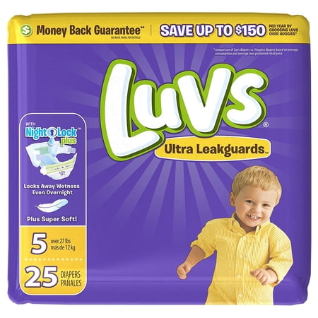 Luvs Ultra Leakguards Disposable Diapers Size 5, 25 Count, JUMBO