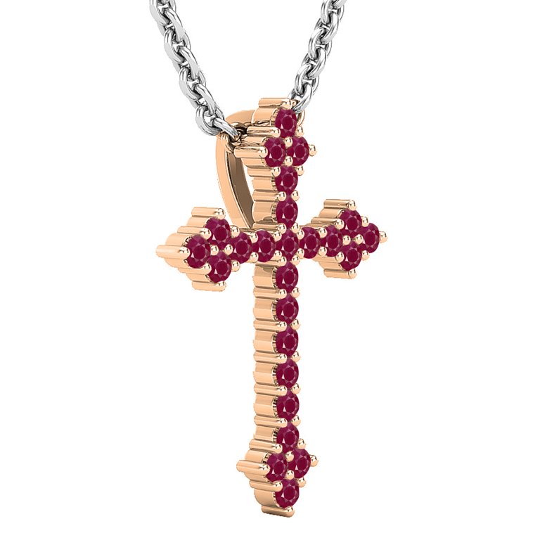 Dazzlingrock Collection Round Ruby Cross Pendant for Women with 18 Inch  Silver Chain (Color Red, Clarity Highly Included) in 18K Rose Gold