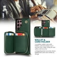 thumbnail image 3 of SaniMore for Samsung Galaxy S23 Ultra 6.8" 2023 Case Back Zipper Wallet Flip Kicktsand Crossbody Shoulder Strap Retro PU Leather Wear-resistant Shockproof Anti-drop Cover for Girls Women, Darkgreen, 3 of 9