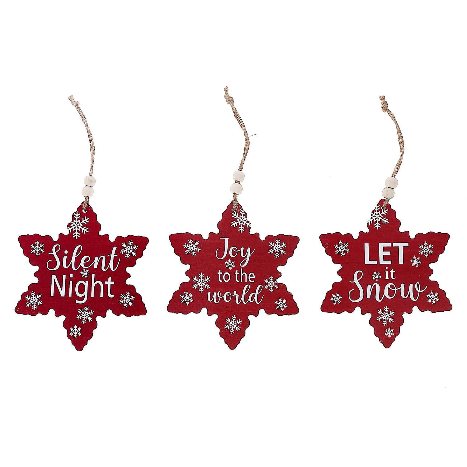 Christmas Flat Snowflake Shape Ornament - Set of 6