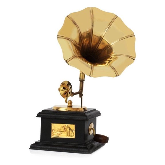 Hashcart Handmade Brass Gramophone Showpiece for Home Decor Gold Brown (9 inch)