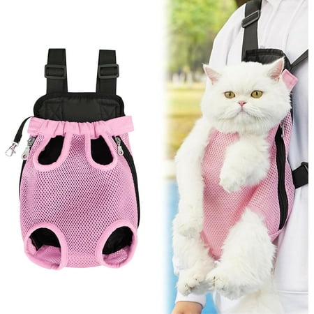 Furry Pawsy Cat Carrier  Cat Carrier Bag with Leg Holes  Pet Dog Front Chest Carriers Backpacks  Dog Cat Backpack Carrier for Hiking Cycling  Shoulder Straps Adjustable (XL Pink)