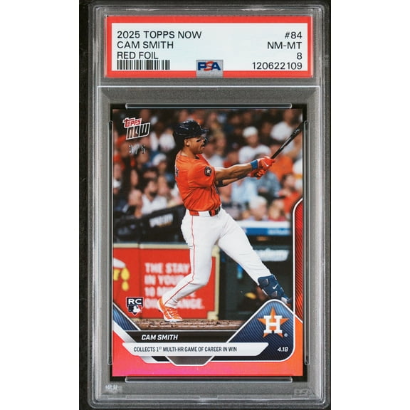 Graded 2025 Topps Now Cam Smith #84 Red Foil /5 Rookie RC Baseball Card PSA 8 Near Mint