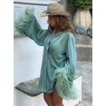 thumbnail image 3 of Camisa lisa de retazos de plumas brillantes para mujer, Tops de un solo pecho con cuello levantado, Tops de playa para vacaciones, 2024, 3 of 5