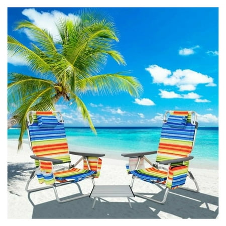 Yunken 2 Pack 5-Position Outdoor Folding Backpack Beach Table Chair Reclining Chair Set, Portable with Carry Bag, for Beach, Camping, and Picnic Use