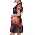 thumbnail image 2 of Vsdgher Flamant Rose Floral Coloré pour Femmes Été 2025 Décontracté Robes Midi Maxi Légères Manches Courtes Col Rond Robe de Plage, 2 of 6