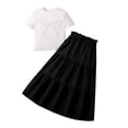 thumbnail image 2 of LYHaoo Summer Girls' Set Consisting Of A Large Sized Round Neck White Short Sleeved Blouse With Bow Tie And A Black Elastic Waist Full Length Skirt.,Girls Lace Dresses Sizes 8-9 Years White, 2 of 7