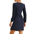 thumbnail image 3 of INSPIRE CHIC Women's Square Neck Ruched Front Contrast Panel Long Sleeve Dress L Dark Blue, 3 of 5