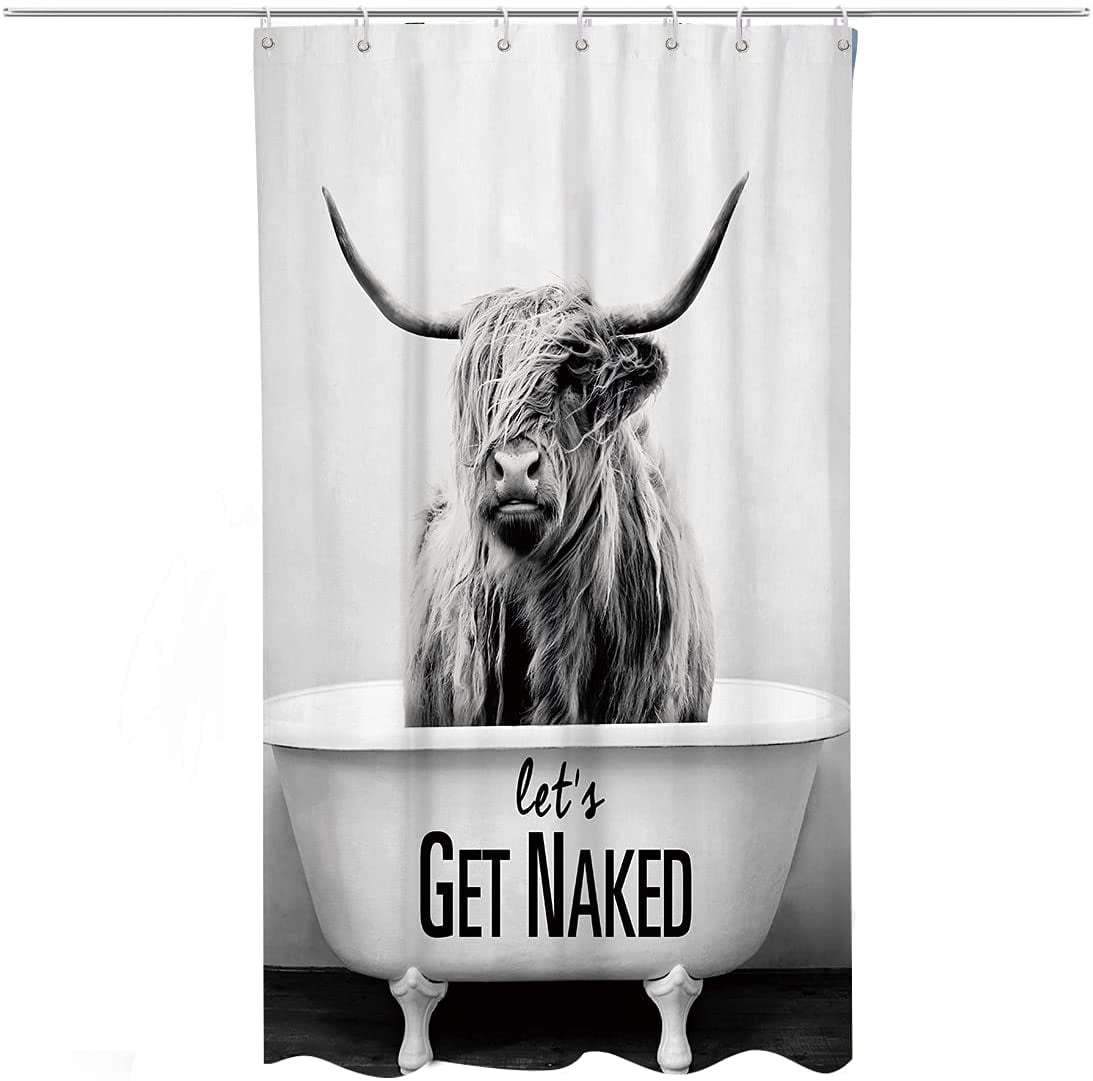 Highland Cow Bull Shower Curtain Stall Stand up Half Mini Size Get Naked  Grey Western 36x72 Long Inch Polyester Fabric Waterproof 7 Pack Plastic  Hooks 