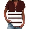 thumbnail image 2 of Aobny Plus Size Womens Spring Tops 2025 Trendy Red Cap Sleeve T-shirts V-Neck Striped Short Sleeve Womens Tops Casual,S, 2 of 5