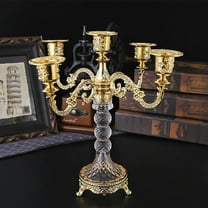 KOYPTL 5 Arms Candle Metal Candelabra,Retro Embossed Candle Holder for Taper Candles Photo Prop,Vintage Candle Stick for Wedding Party Bedroom Home Christmas Church Halloween Centerpiece Decoration