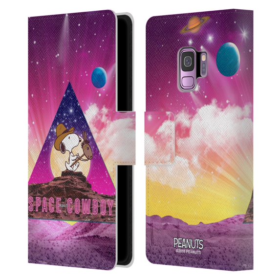 Head Case Designs Officially Licensed Peanuts Snoopy Space Cowboy Nebula Triangle Leather Book Wallet Case Cover Compatible with Samsung Samsung Galaxy S9