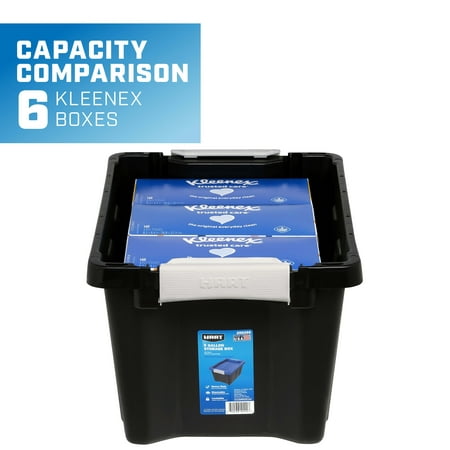 HART 5 Gallon Latching Plastic Storage Bin Container, Black with Blue Lid