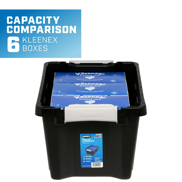 Hart 5 Gallon Latching Plastic Storage Bin Container, Black with Blue Lid