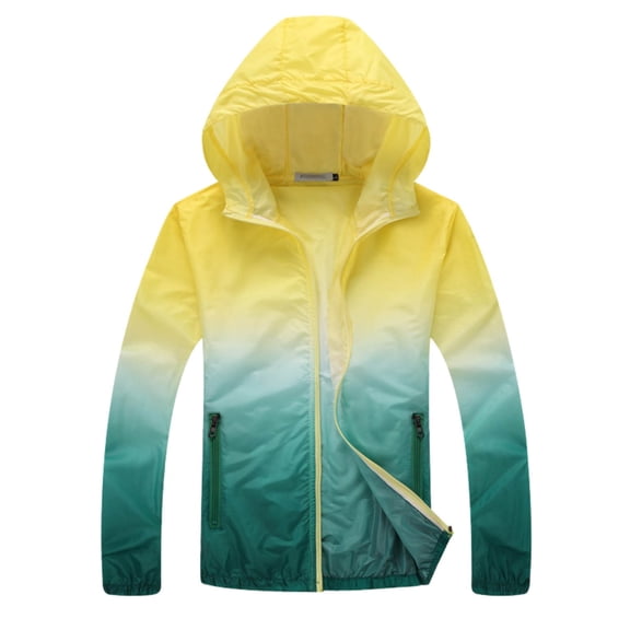 FUZHIQ Women's UPF 50 Sun Protection Hoodie Jacket Fashion Gradient Color Breathable Long Sleeve Full Zip UV Protection Top for Daily Commute Beach Travel Wear,L
