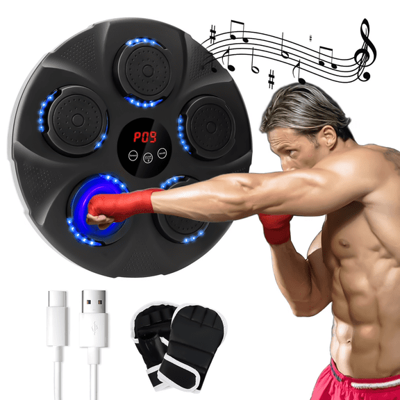 Music Boxing Machine with Boxing Gloves, Smart Bluetooth Boxing Equipment, Wall Mounted Target Training Punching Boxing Machine for Adults, Kids, Home, Indoor, Workout and Gym