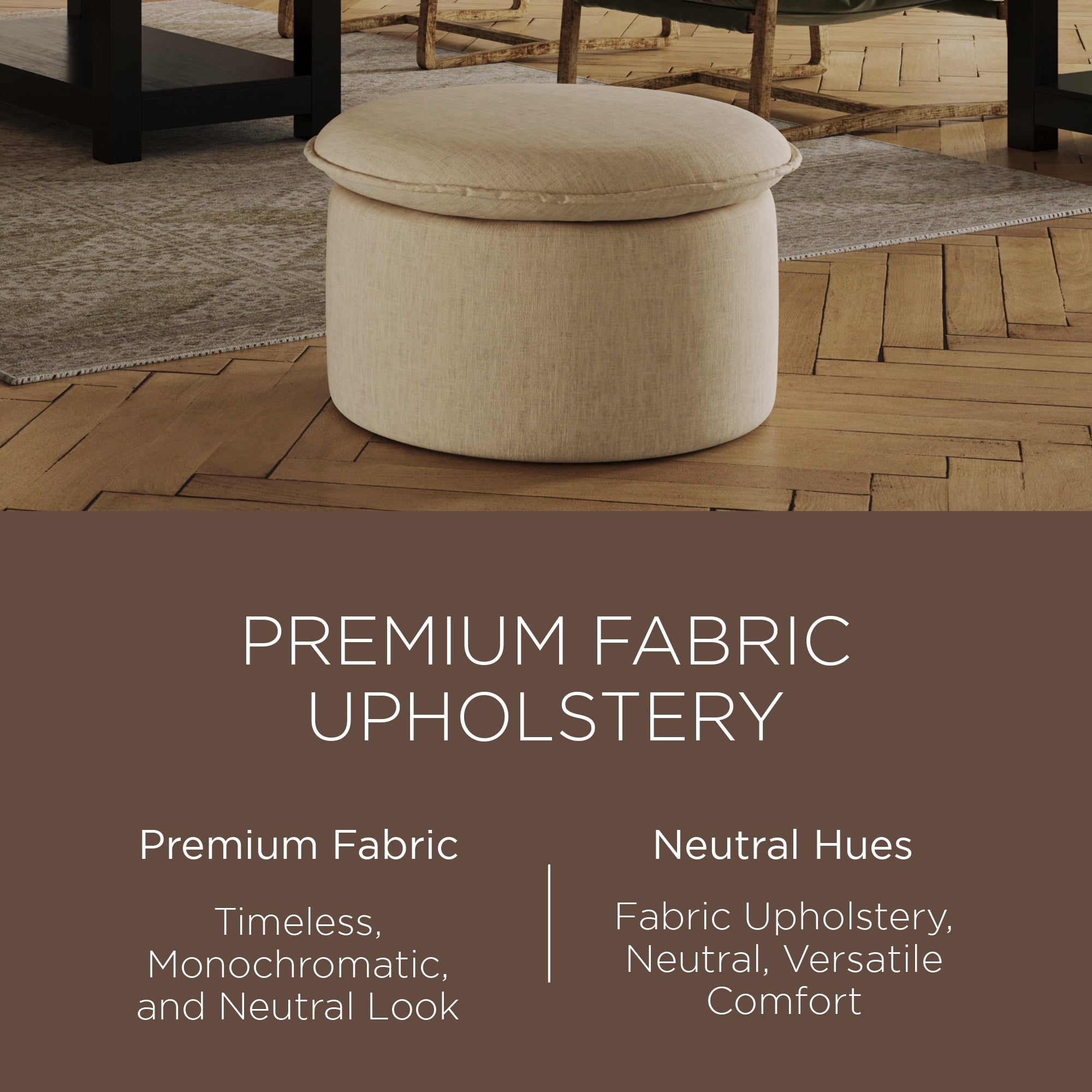 Maven Lane Lyra Contemporary Ottoman in Taupe Fabric Upholstery