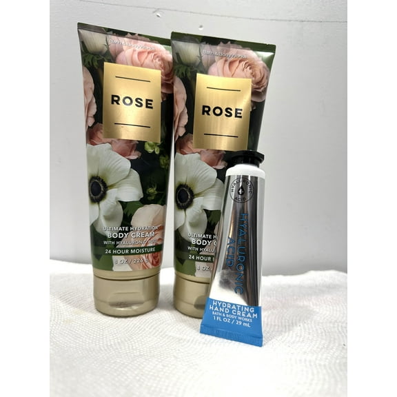 Bath & Body Works Rose 3 Piece Gift Set (2 Ultimate Hydration Body Creams 8 fl. oz., and Hand Cream 1 fl. oz.)