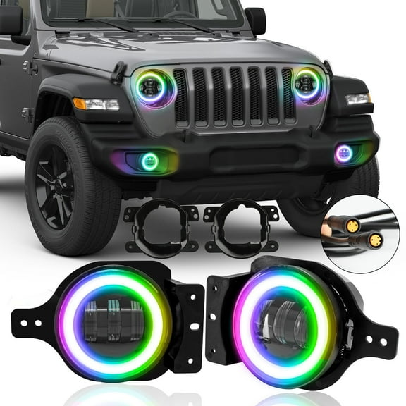 Sunpie 4 inch RGB Halo Rotating Series LED Fog Lights For 2018-2025 Jeep Wrangler JL JLU Jeep Gladiator (JT) (2pcs/set)