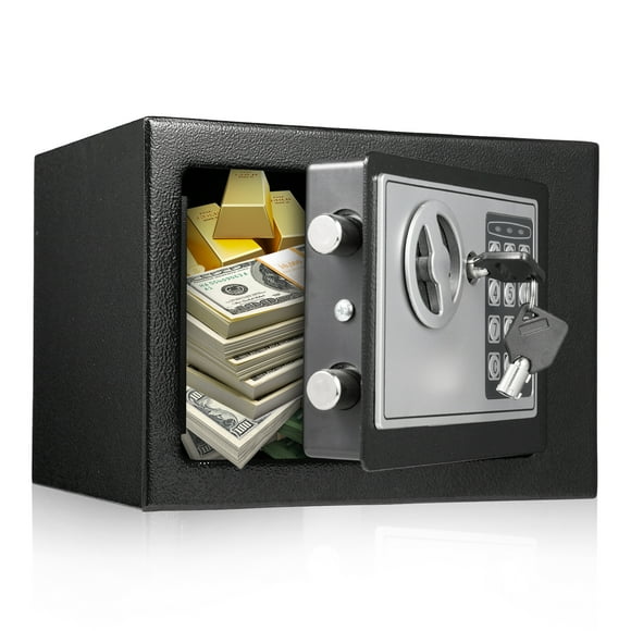 Bisofice Fireproof and Waterproof Steel Safe with Keypad Lock and Backup Keys - Black Security Box with Battery Included, Dimensions 22.5 x 16.5 x 17 cm, Ideal for Secure Storage