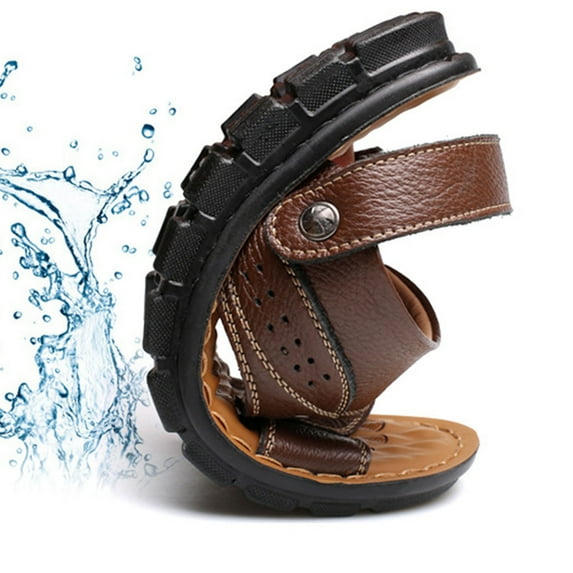 Hopeusnice Sandals for Men Open Toe Breathable Soft PU Materials Summer Shoes Thick-Soled Platform Heel Trendy Men's Sandals Non-Slip Shoes for Beach Outdoor Shoes Brown 39