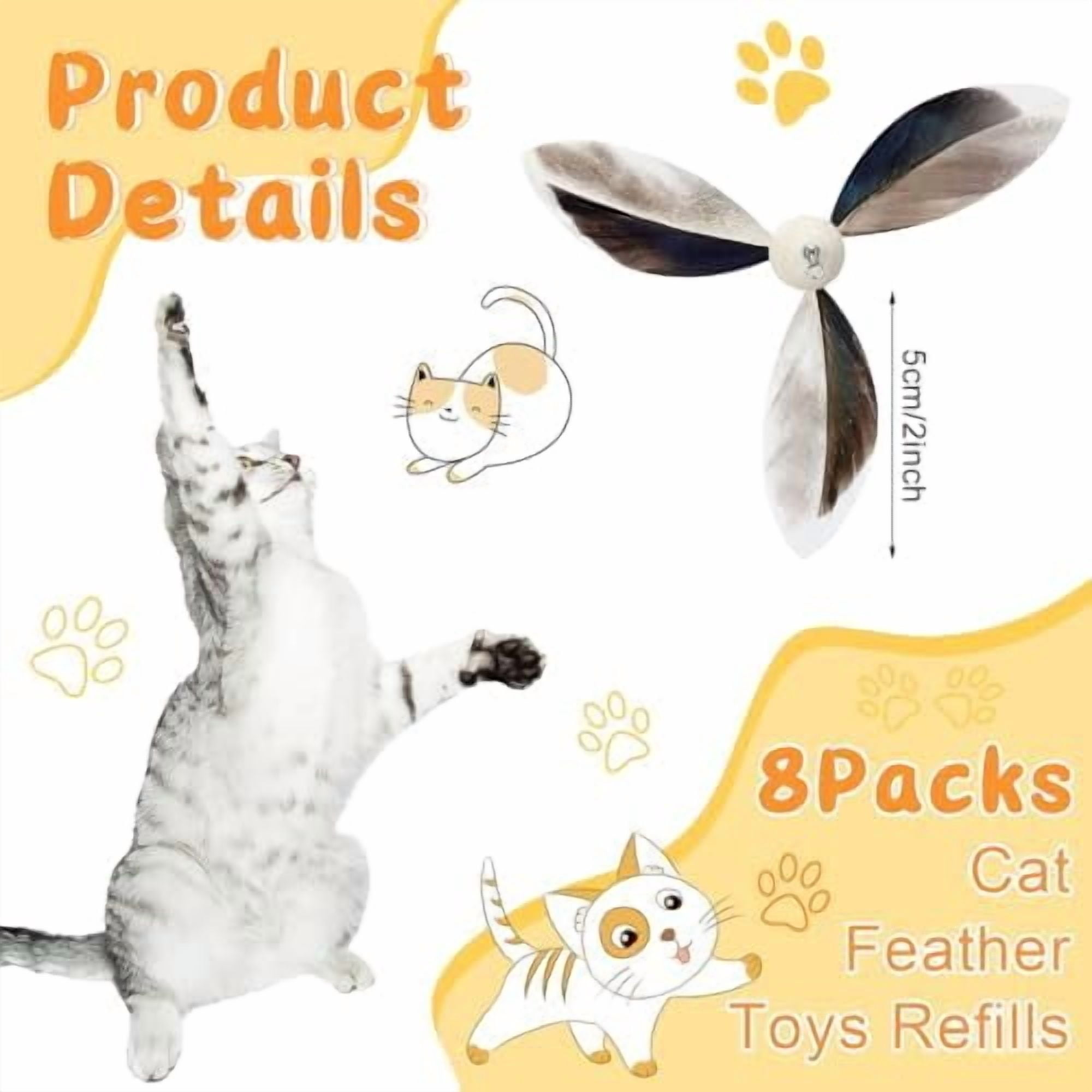 8 Pcs Cat Feather Propeller Refills Propeller Interactive Cat Toy Refills Kittens Toy Feather Replacement Wand Teasers Attachments for Kittens Wand (Lovely)