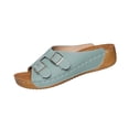 thumbnail image 6 of Xucatan Women's Adjustable Buckle Wedge Sandals, Faux Leather Peep Toe Slides with Cork Footbed, Thick Sole Comfortable Clogs, Versatile Summer Beach Footwear Gift, 6 of 9