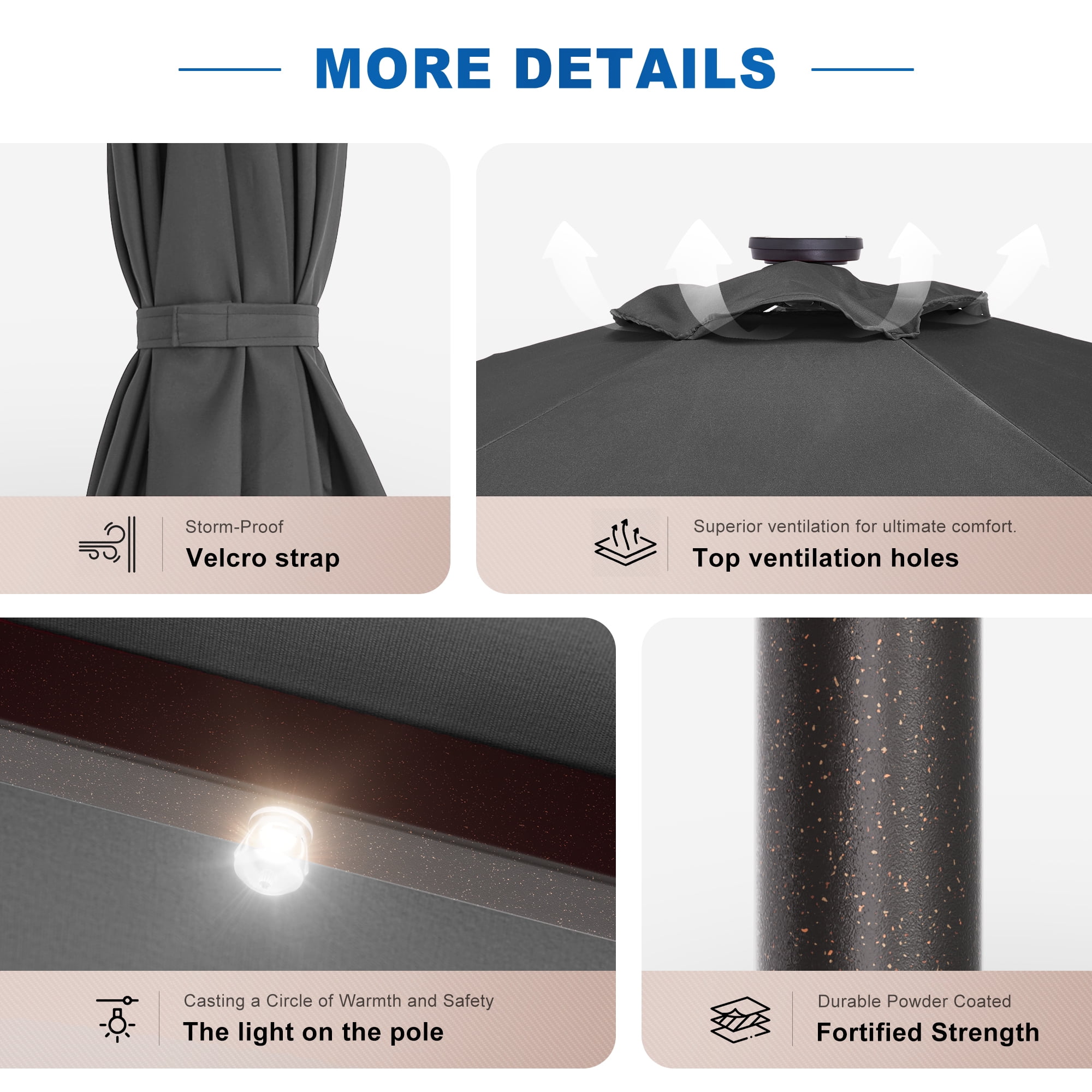 CHYVARY 10 x 6.5ft LED Outdoor Patio Umbrella Rectangular Outside Table Umbrella for Deck, Poolside and Patio, Cold Gray